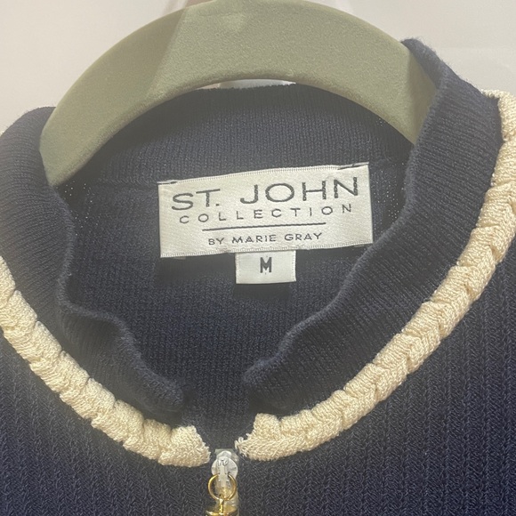 St. John Collection embroidered wool rayon sweater zip cardigan medium jacket - Picture 2 of 12